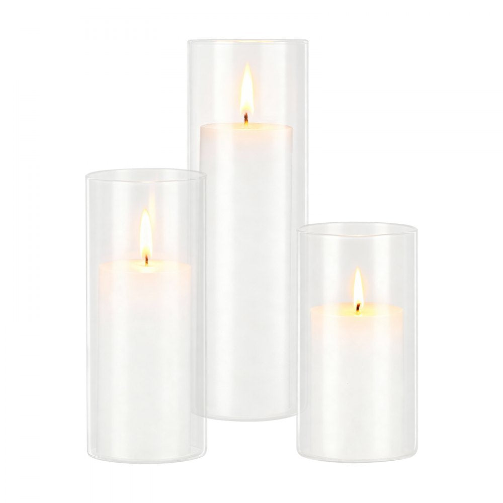 VEVOR Pillar Candles and Glass Vases Set 72 Pcs, Clear Cylinder Hurricane Candle Holders for Wedding Centerpieces, Tall Vase for Table Decor, Wedding Party, Thanksgiving,White (2.56" x 4.7",5.9",7.9")