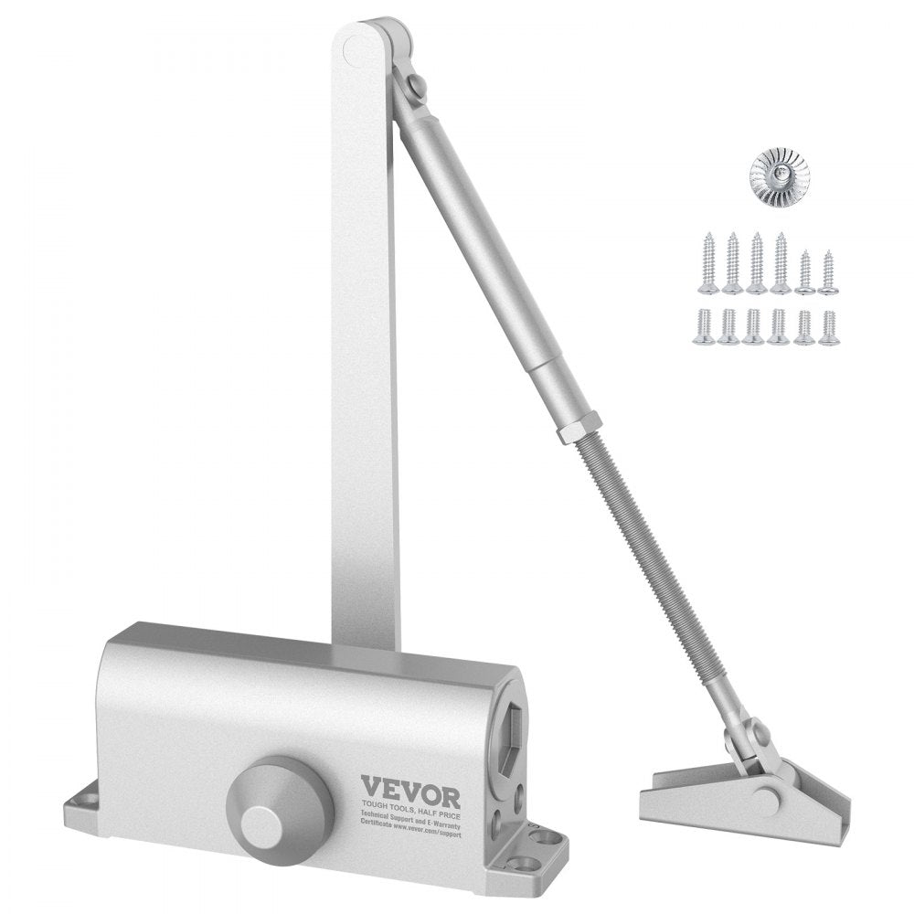 VEVOR Door Closer, Automatic Door Closer Commercial or Residential Use for Door Weights 100 Lbs, Adjustable Size Hydraulic Buffer Door Closers Heavy Duty Cast Aluminum Body, Easy Install, Silver