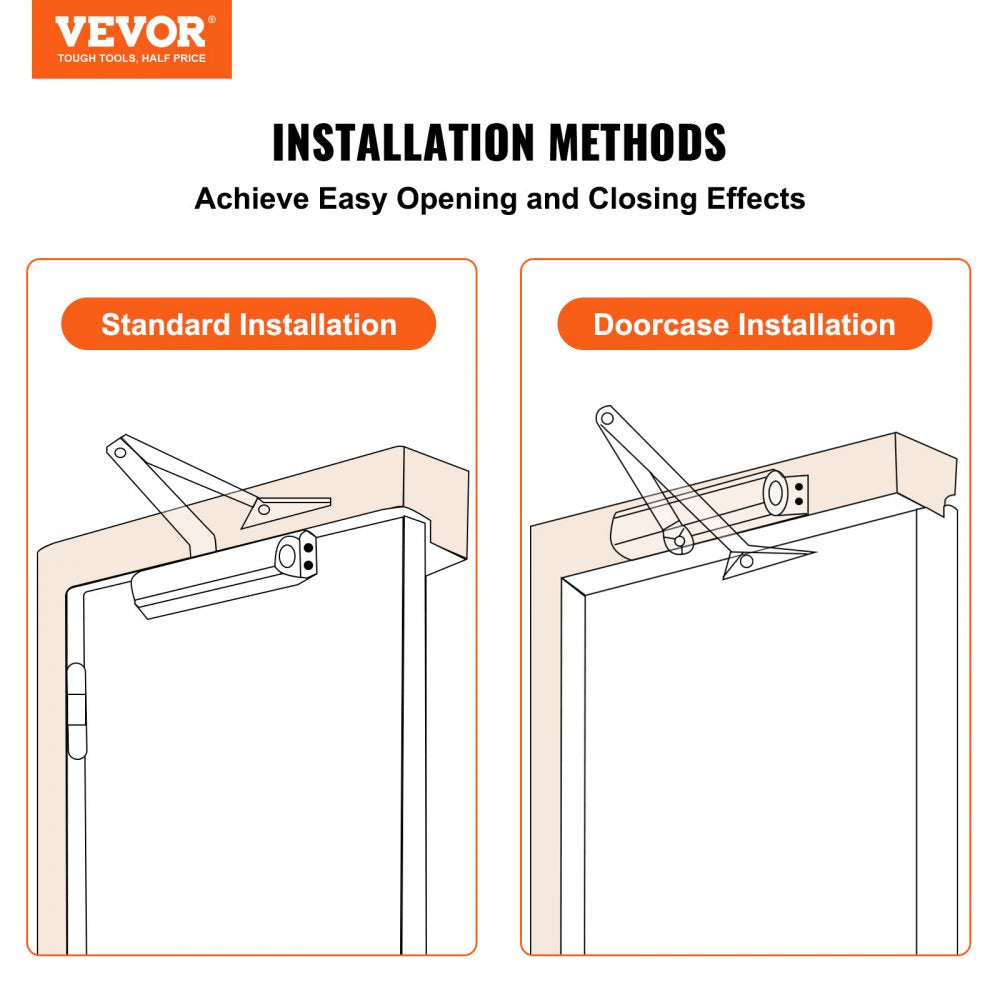 VEVOR Door Closer, Automatic Door Closer Commercial or Residential Use for Door Weights 150 Lbs, Adjustable Size Hydraulic Buffer Door Closers Heavy Duty Cast Aluminum Body, Easy Install, Black