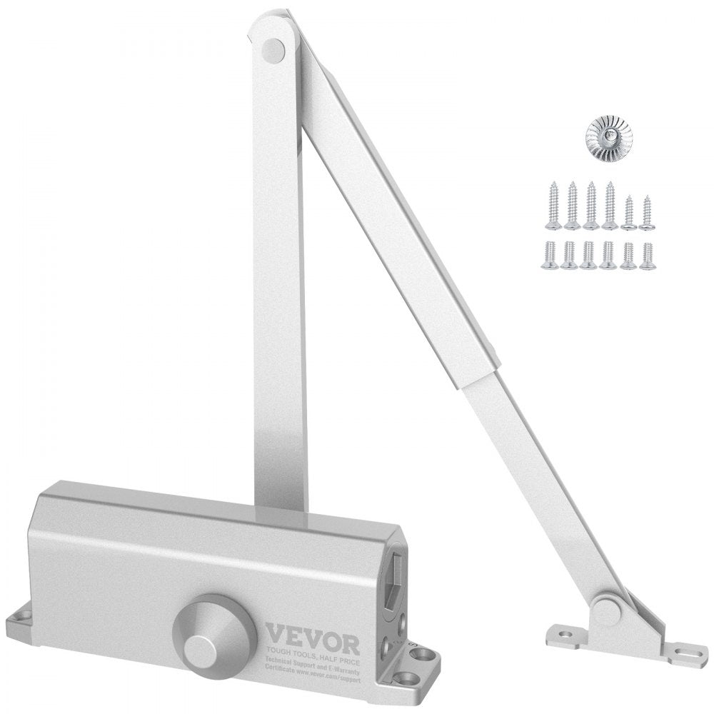 VEVOR Door Closer, Automatic Door Closer Commercial or Residential Use for Door Weights 150 Lbs, Adjustable Size Hydraulic Buffer Door Closers Heavy Duty Cast Aluminum Body, Easy Install, Silver