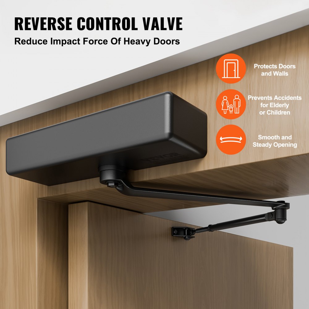 VEVOR Door Closer, Automatic Door Closer Commercial or Residential Use for Door Weights 330 Lbs, Adjustable Size Hydraulic Buffer Door Closers Heavy Duty Cast Aluminum Body, Easy Install, Black