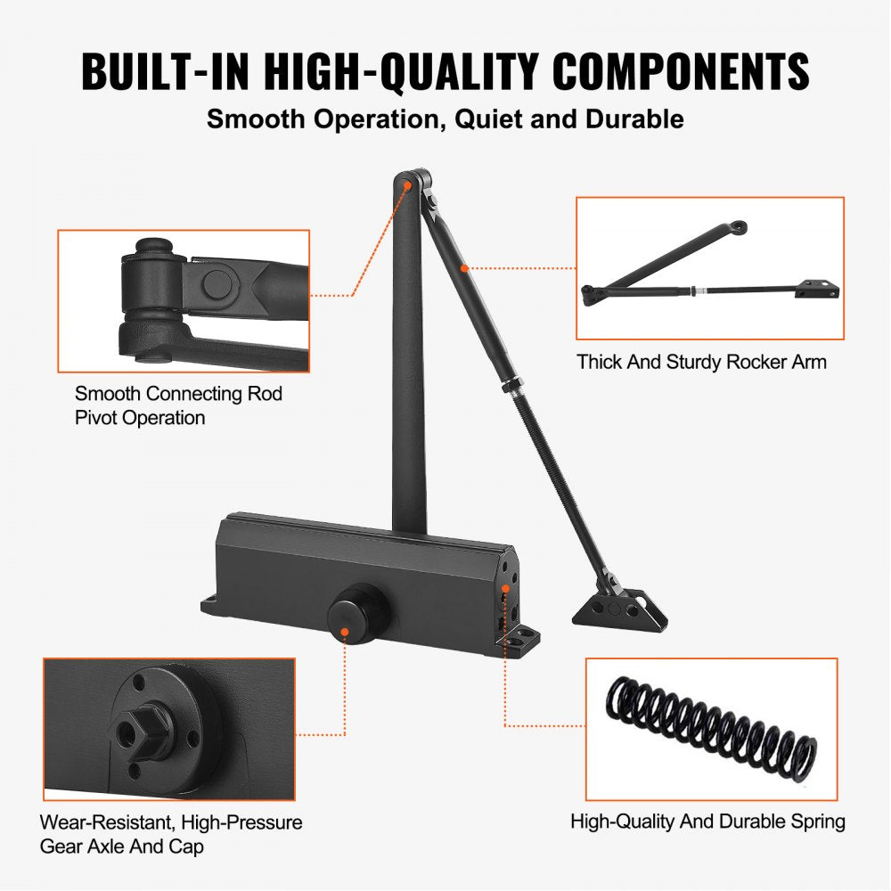 VEVOR Door Closer, Automatic Door Closer Commercial or Residential Use for Door Weights 330 Lbs, Adjustable Size Hydraulic Buffer Door Closers Heavy Duty Cast Aluminum Body, Easy Install, Black