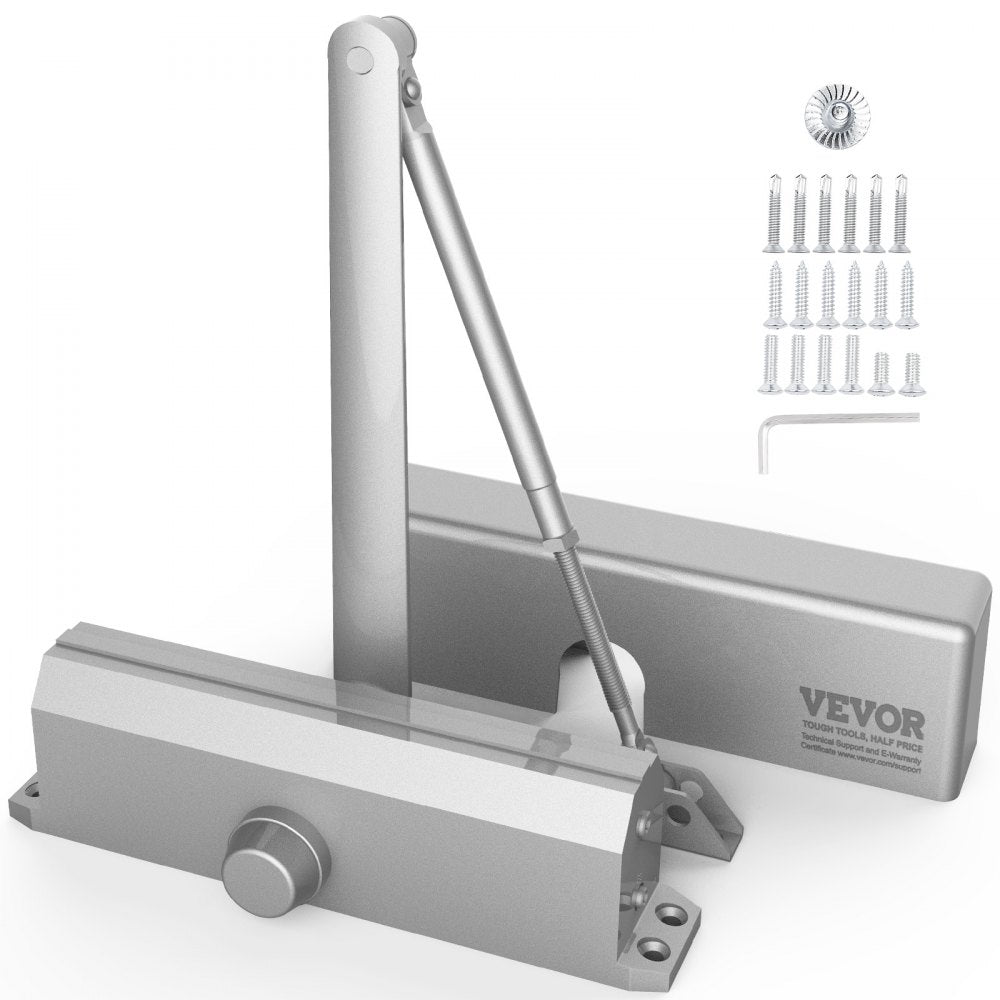 VEVOR Door Closer, Automatic Door Closer Commercial or Residential Use for Door Weights 330Lbs, Adjustable Size Hydraulic Buffer Door Closers Heavy Duty Cast Aluminum Body, Easy Install, Silver
