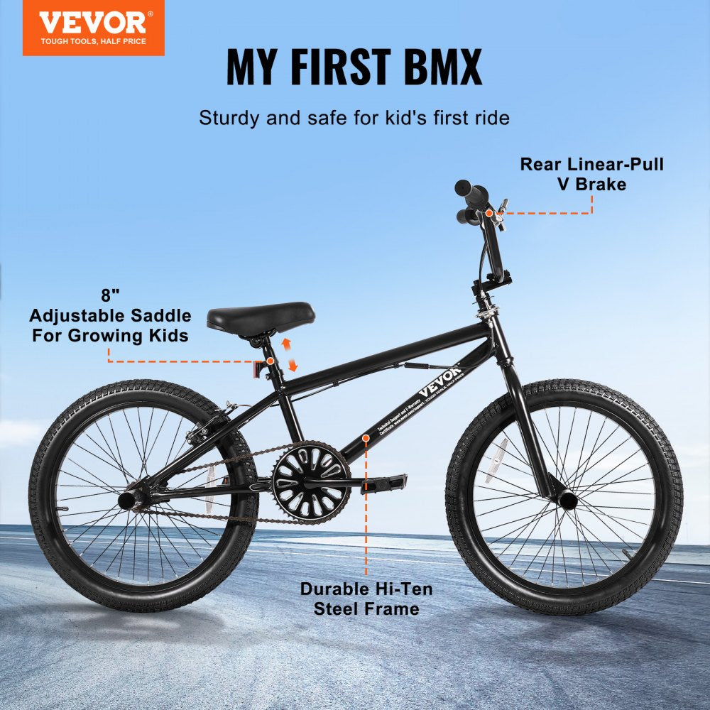 VEVOR BMX Bike, 20-Inch Wheel Freestyle Bike, BMX Race Bike with 360° Rotor and 4 Pegs, Beginner-Level BMX to Advanced Riders, BMX Bicycles for Teen Adult Men Women, Durable Hi-Ten Steel Frame