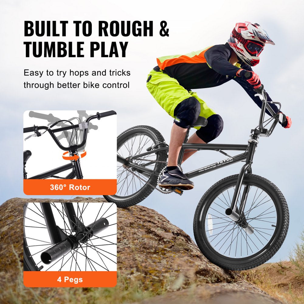 VEVOR BMX Bike, 20-Inch Wheel Freestyle Bike, BMX Race Bike with 360° Rotor and 4 Pegs, Beginner-Level BMX to Advanced Riders, BMX Bicycles for Teen Adult Men Women, Durable Hi-Ten Steel Frame