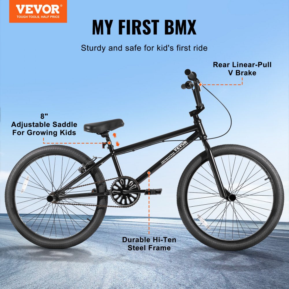 VEVOR BMX Bike, 24-Inch Wheel Freestyle Bike, BMX Race Bike with 4 Pegs, Beginner-Level BMX to Advanced Riders, BMX Bicycles for Teen Adult Men Women, Durable Hi-Ten Steel Frame, Easy to Assemble