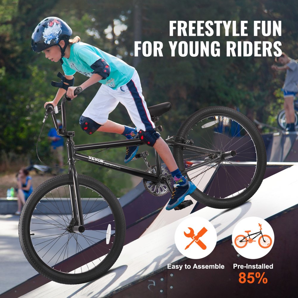 VEVOR BMX Bike, 24-Inch Wheel Freestyle Bike, BMX Race Bike with 4 Pegs, Beginner-Level BMX to Advanced Riders, BMX Bicycles for Teen Adult Men Women, Durable Hi-Ten Steel Frame, Easy to Assemble