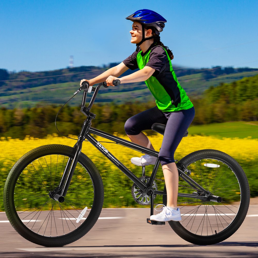 VEVOR BMX Bike, 24-Inch Wheel Freestyle Bike, BMX Race Bike with 4 Pegs, Beginner-Level BMX to Advanced Riders, BMX Bicycles for Teen Adult Men Women, Durable Hi-Ten Steel Frame, Easy to Assemble