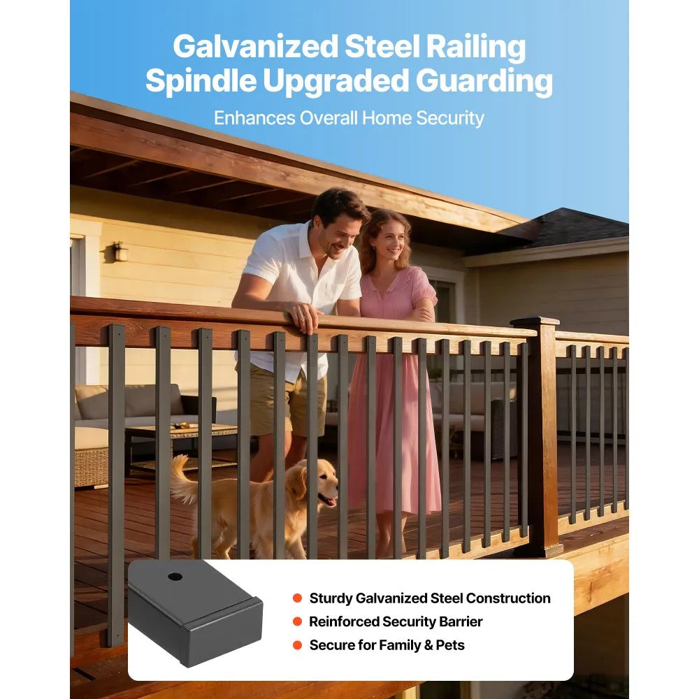 VEVOR 61 Pack Deck Balusters, 29.5 in Galvanized Steel Railing Spindles, Hollow Rectangle Metal Decking Stair Balusters with Pre-Drilled Hole, End Caps, Screws, for Deck, Porch & Stair Railing, Black