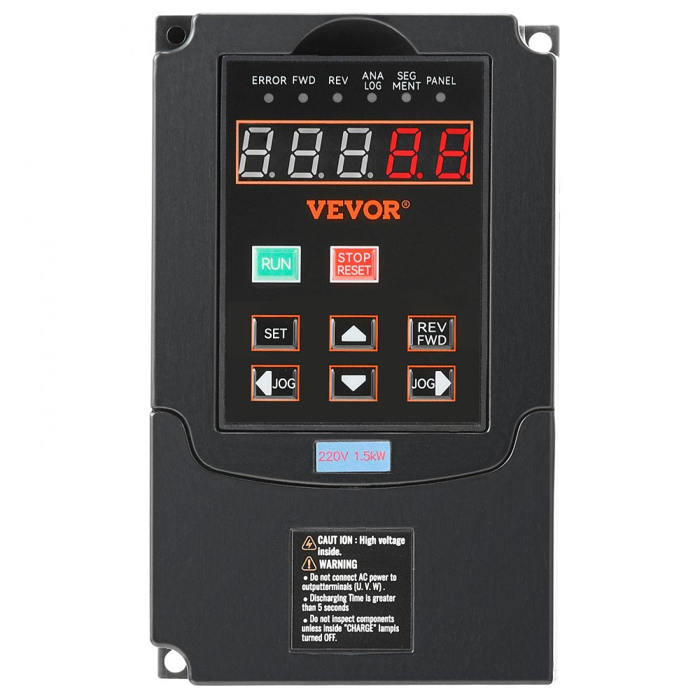 VEVOR VFD 2HP, 1.5KW, 7.5A, 1 or 3 Phase 220V Input to 3 Phase 220V Output Variable Frequency Drive, 40-60Hz Input, 0-400Hz Output VFD for Spindle Motor CNC Speed Control