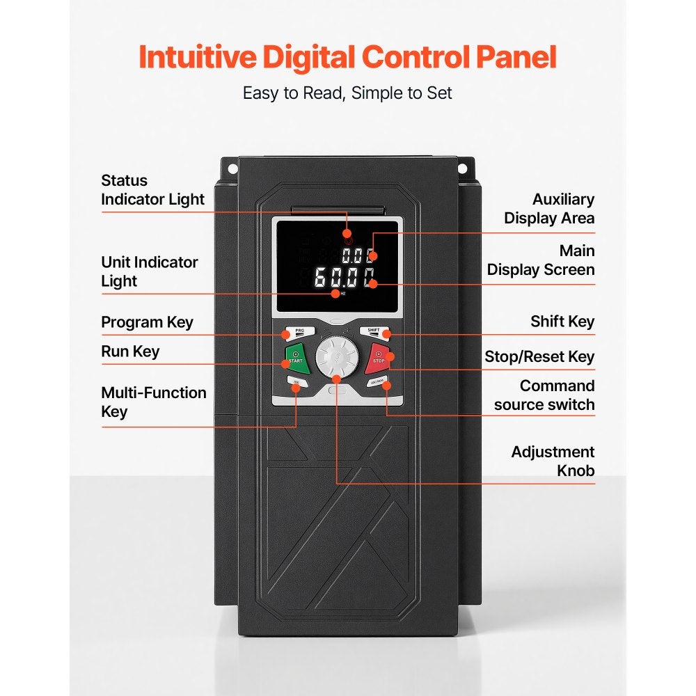 VEVOR 20HP 15KW 35A Variable Frequency Drive, 3-Phase AC480V Input/Output, 3 Phase to 3 Phase, 0–500Hz Output VFD, V/F SVC Control Modes for Precision Motor Speed Control