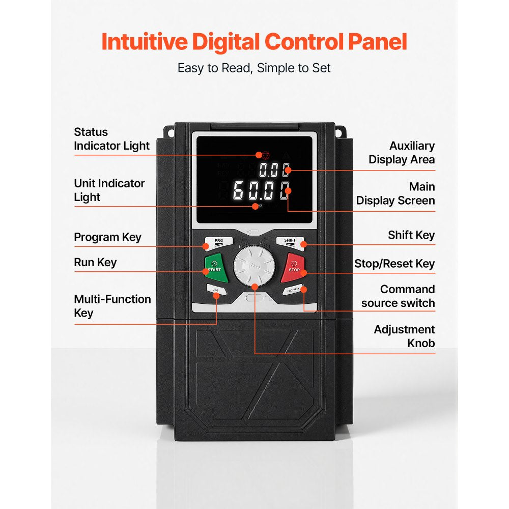 VEVOR 3HP 2.2KW 5.8A Variable Frequency Drive, 3-Phase AC480V Input/Output, 3 Phase to 3 Phase, 0–500Hz Output VFD, V/F SVC Control Modes for Precision Motor Speed Control