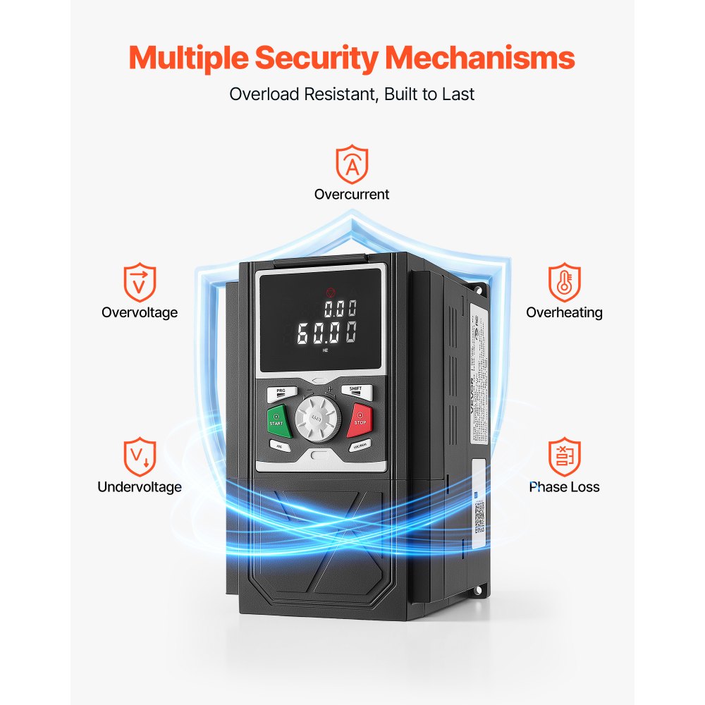 VEVOR 3HP 2.2KW 5.8A Variable Frequency Drive, 3-Phase AC480V Input/Output, 3 Phase to 3 Phase, 0–500Hz Output VFD, V/F SVC Control Modes for Precision Motor Speed Control