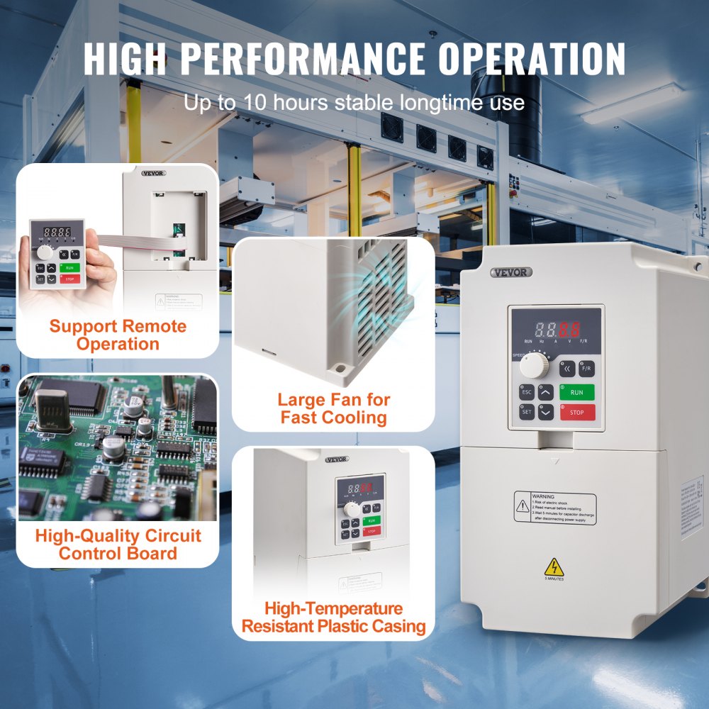VEVOR Variable Frequency Drive, AC 220V Input 4KW Variable Frequency CNC Drive Inverter Converter, VFD 5.5HP 1 or 3 Phase Input, 3 Phase Output, CNC Motor Inverter Converter for Motor Speed Control