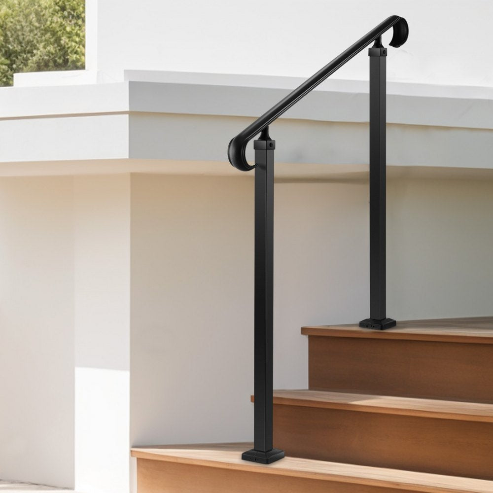 VEVOR Handrails for Outdoor Steps, 2-3 Step Adjustable Height, Carbon Steel Transitional Handrail with Installation Kit, Exterior Hand Railing for Steps, Concrete or Wooden Stairs, Porch, Matte Black