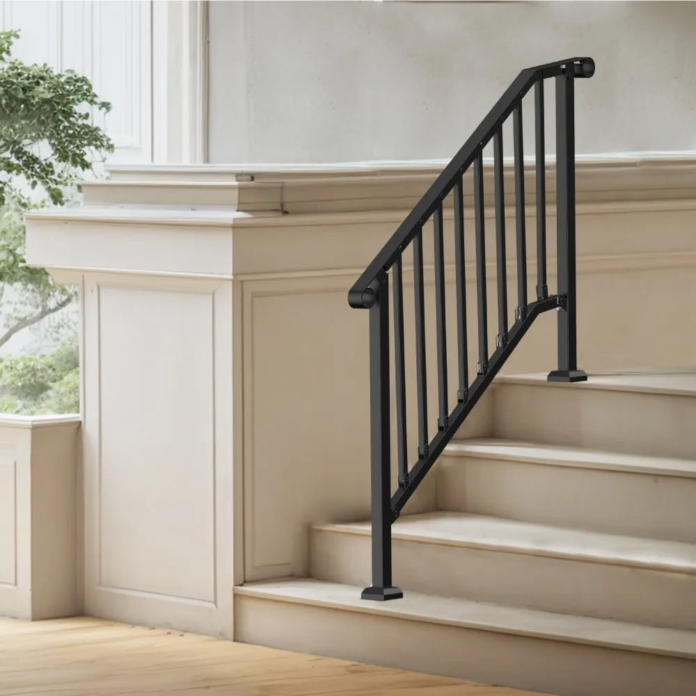 VEVOR Handrails for Outdoor Steps, 3-4 Step Stair Hand Rail Kit, Transitional Iron Railings with Installation Kit, Stair Rails for Seniors, Concrete Steps & Porch & Deck, Black Retro Arch