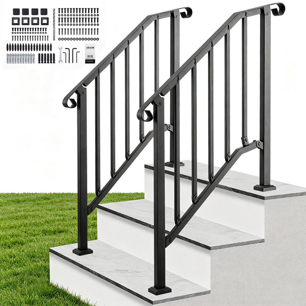 Vevor Handrail Outdoor Steps 2-3 Step 2-Pack Black Retro Arch Steel Railing Kit New
