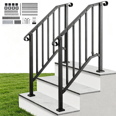 Vevor Handrail Outdoor Steps 2-3 Step 2-Pack Black Retro Arch Steel Railing Kit New