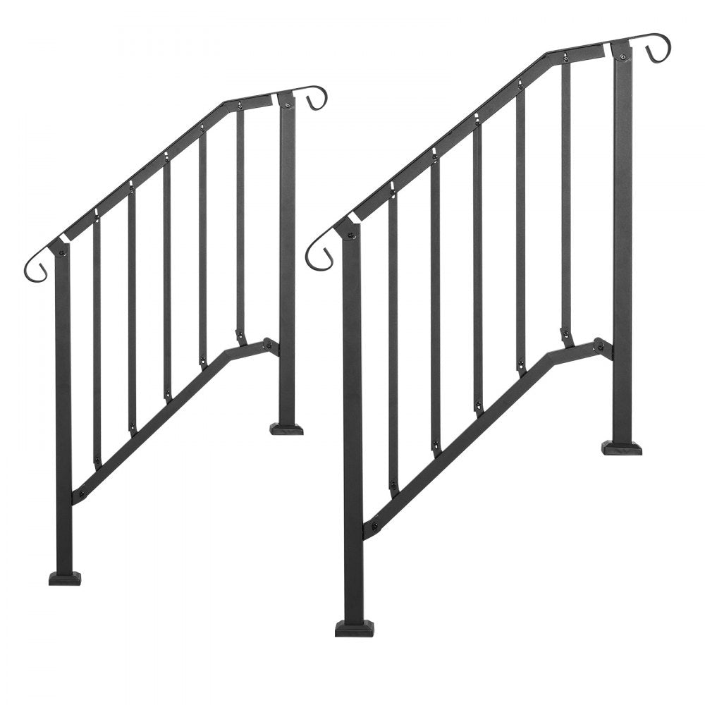 VEVOR Handrails for Outdoor Steps, 2-3 Step 2 Pack Stair Hand Rail Kit, Black Retro Arch Stair Rails for Seniors, Concrete Steps & Porch & Deck, Heavy-Duty Steel Railings with Installation Kit