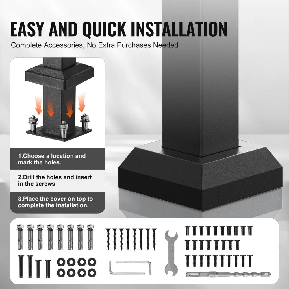 VEVOR Handrails for Outdoor Steps, 2-3 Step Stair Hand Rail Kit, Transitional Carbon Steel Railings with Installation Kit, Stair Rails for Seniors, Concrete Steps & Porch & Deck, Black Retro Arch
