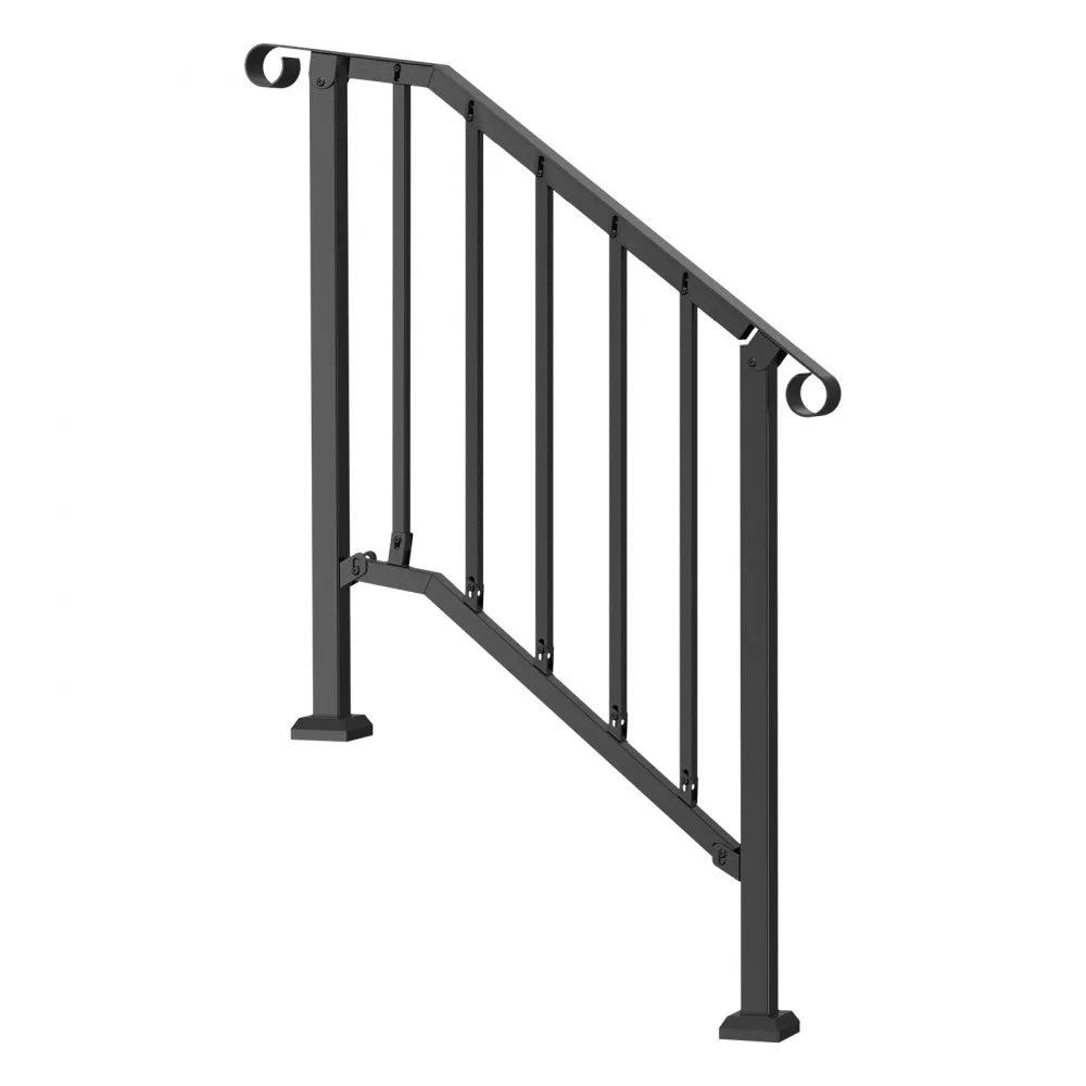 VEVOR Handrails for Outdoor Steps, 2-3 Step Stair Hand Rail Kit, Transitional Carbon Steel Railings with Installation Kit, Stair Rails for Seniors, Concrete Steps & Porch & Deck, Black Retro Arch