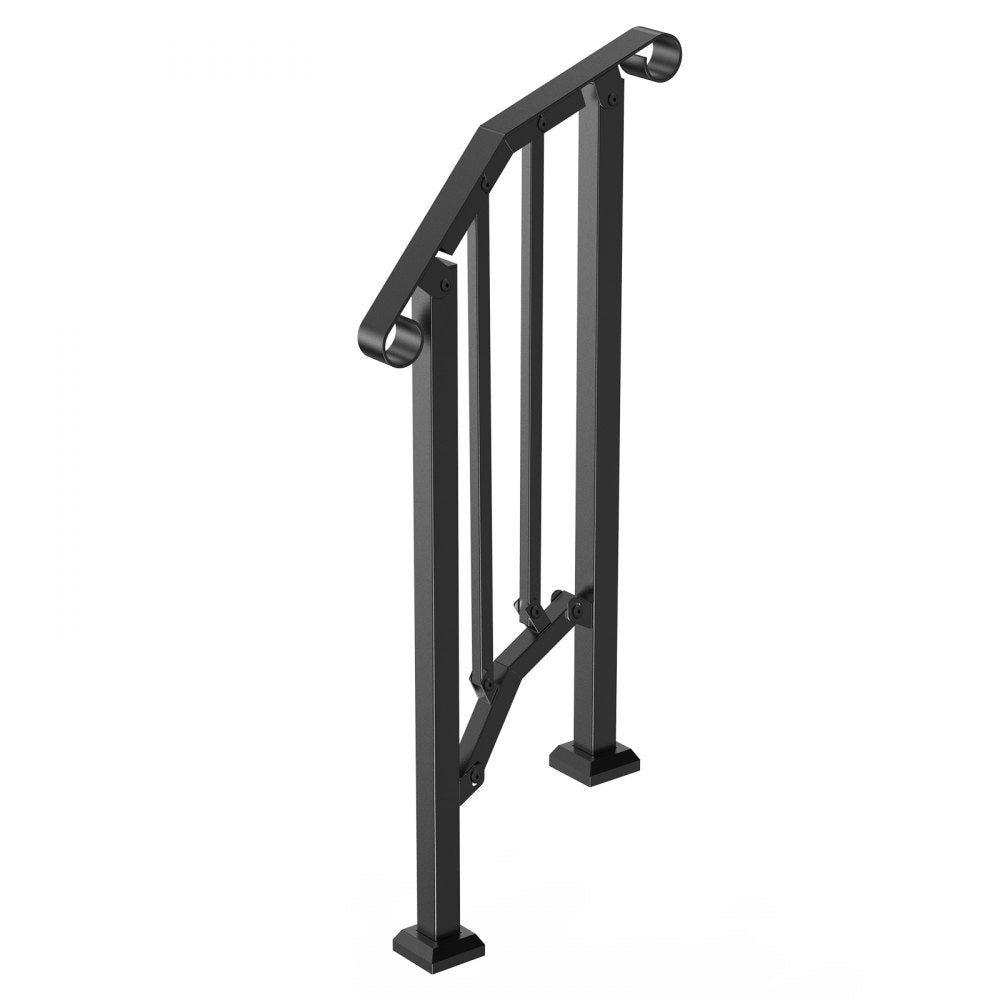 VEVOR Handrails for Outdoor Steps, 1-2 Step Stair Hand Rail Kit, Transitional Carbon Steel Railings with Installation Kit, Stair Rails for Seniors, Concrete Steps & Porch & Deck, Black Retro Arch