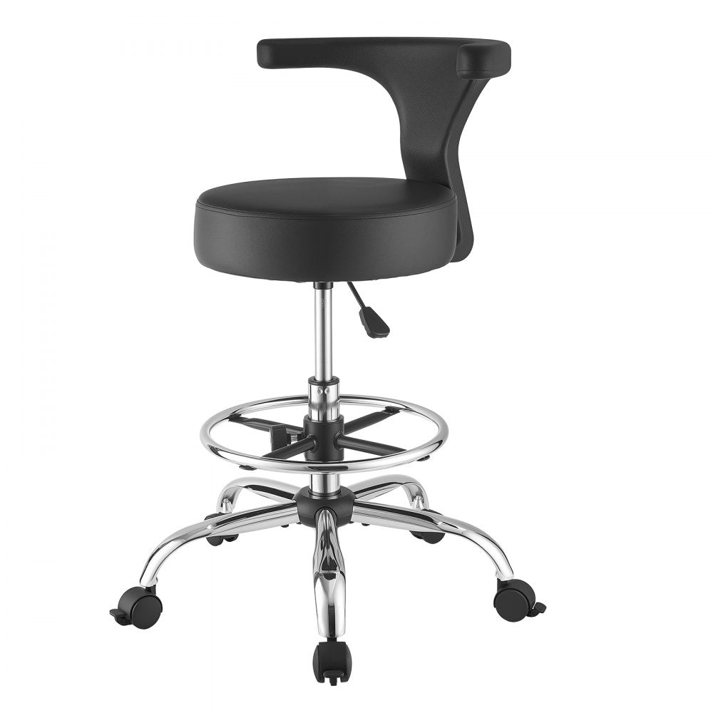 VEVOR Rolling Stool with Back Support, 500 lbs Weight Capacity, Height Adjustable, Thick Cushion Ergonomic PU Leather Seat, 360° Swivel Round Rolling Stool Chair for Dental, Salon, Clinic, Black