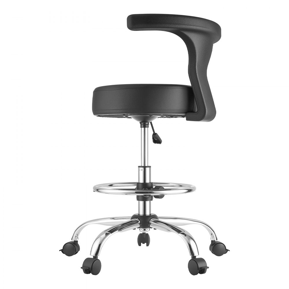 VEVOR Rolling Stool with Back Support, 500 lbs Weight Capacity, Height Adjustable, Thick Cushion Ergonomic PU Leather Seat, 360° Swivel Round Rolling Stool Chair for Dental, Salon, Clinic, Black