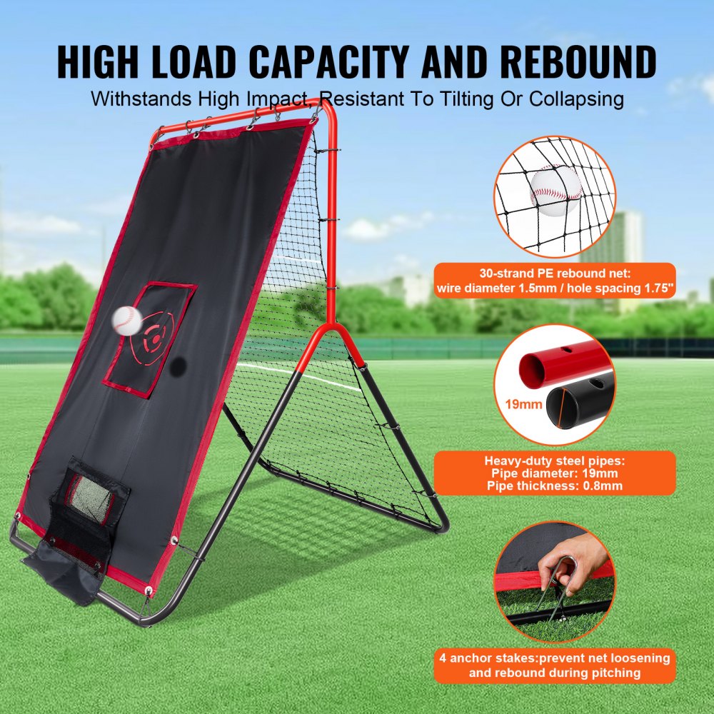 VEVOR Baseball And Softball Rebounder Net, 3.5 x 4.5 ft 2-in-1 Switch Hitter Pitch Trainer, PitchBack Baseball Pitching Return Trainer Nest, Bounce Back Net for Fielding/Throwing Practice