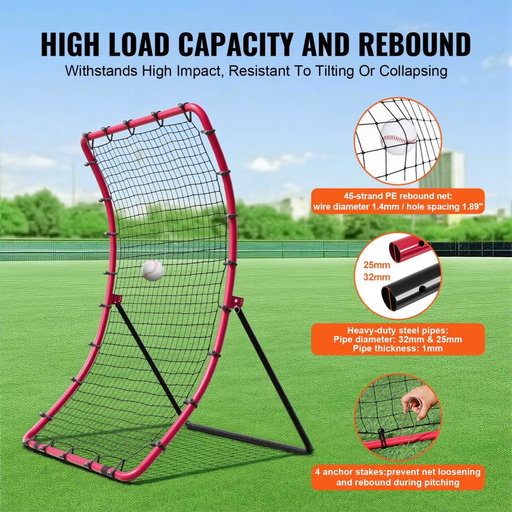 VEVOR Baseball And Softball Rebounder Net, 4 x 5.5 ft PitchBack Baseball Pitching Nest, Pitch Return Trainer Rebound Net with Pitching Target, All Angle Fielding Rebound Net for Grounders Pop Flies