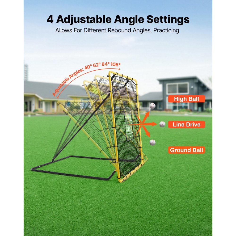 VEVOR Baseball Softball Rebounder Net 4 x 4.5 ft Pitch Back Trainer Target, 4 Adjustable Angles with Strike Zone, Steel Frame, Bounce Back Net for Pitching & Fielding Training, Return Practice