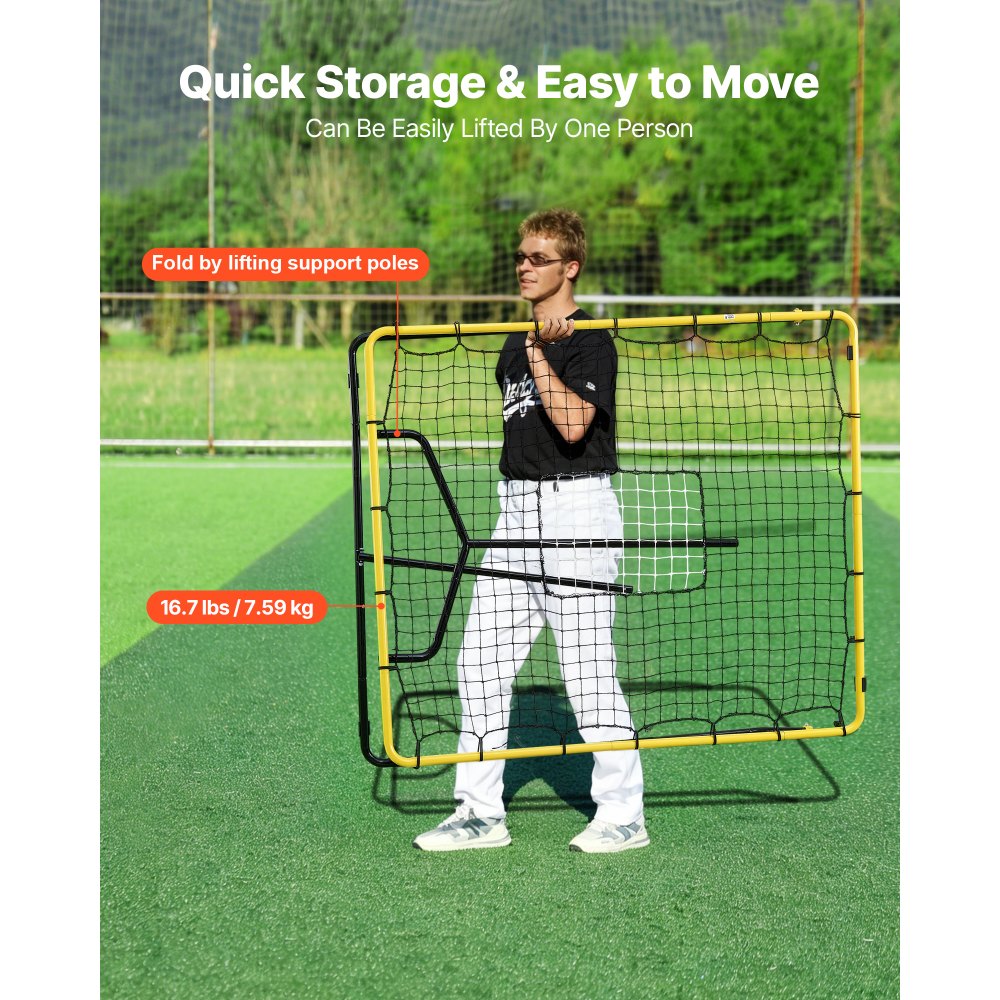 VEVOR Baseball Softball Rebounder Net 4 x 4.5 ft Pitch Back Trainer Target, 4 Adjustable Angles with Strike Zone, Steel Frame, Bounce Back Net for Pitching & Fielding Training, Return Practice