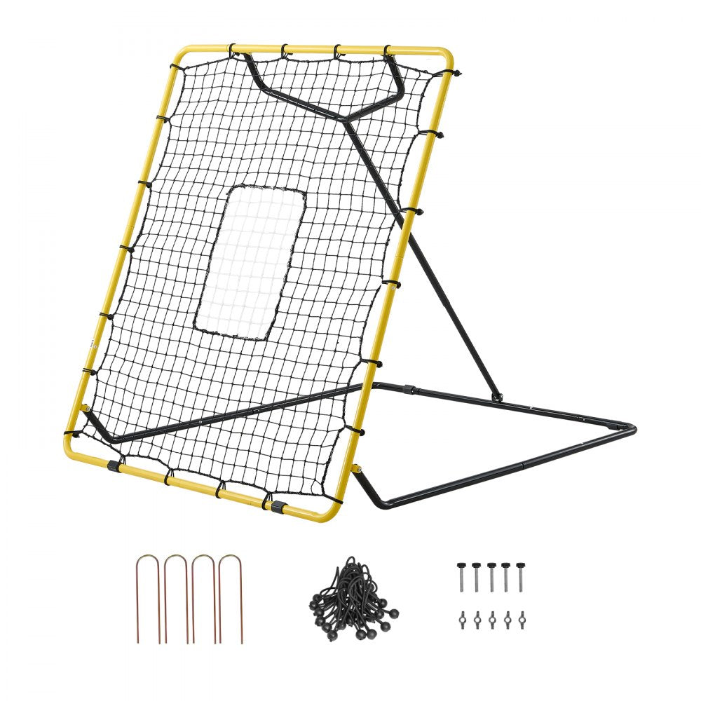 VEVOR Baseball Softball Rebounder Net 4 x 4.5 ft Pitch Back Trainer Target, 4 Adjustable Angles with Strike Zone, Steel Frame, Bounce Back Net for Pitching & Fielding Training, Return Practice