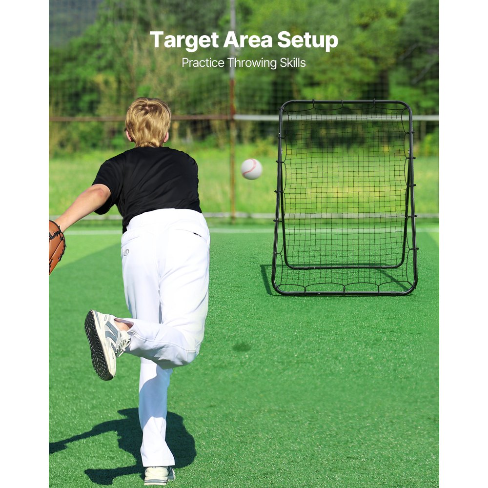 VEVOR Baseball Softball Rebounder Net 4 x 6 ft Pitch Back Trainer Target, 5 Adjustable Angles with Strike Zone, Steel Frame, Bounce Back Net for Pitching & Fielding Training, Return Practice