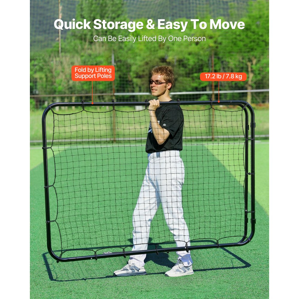 VEVOR Baseball Softball Rebounder Net 4 x 6 ft Pitch Back Trainer Target, 5 Adjustable Angles with Strike Zone, Steel Frame, Bounce Back Net for Pitching & Fielding Training, Return Practice