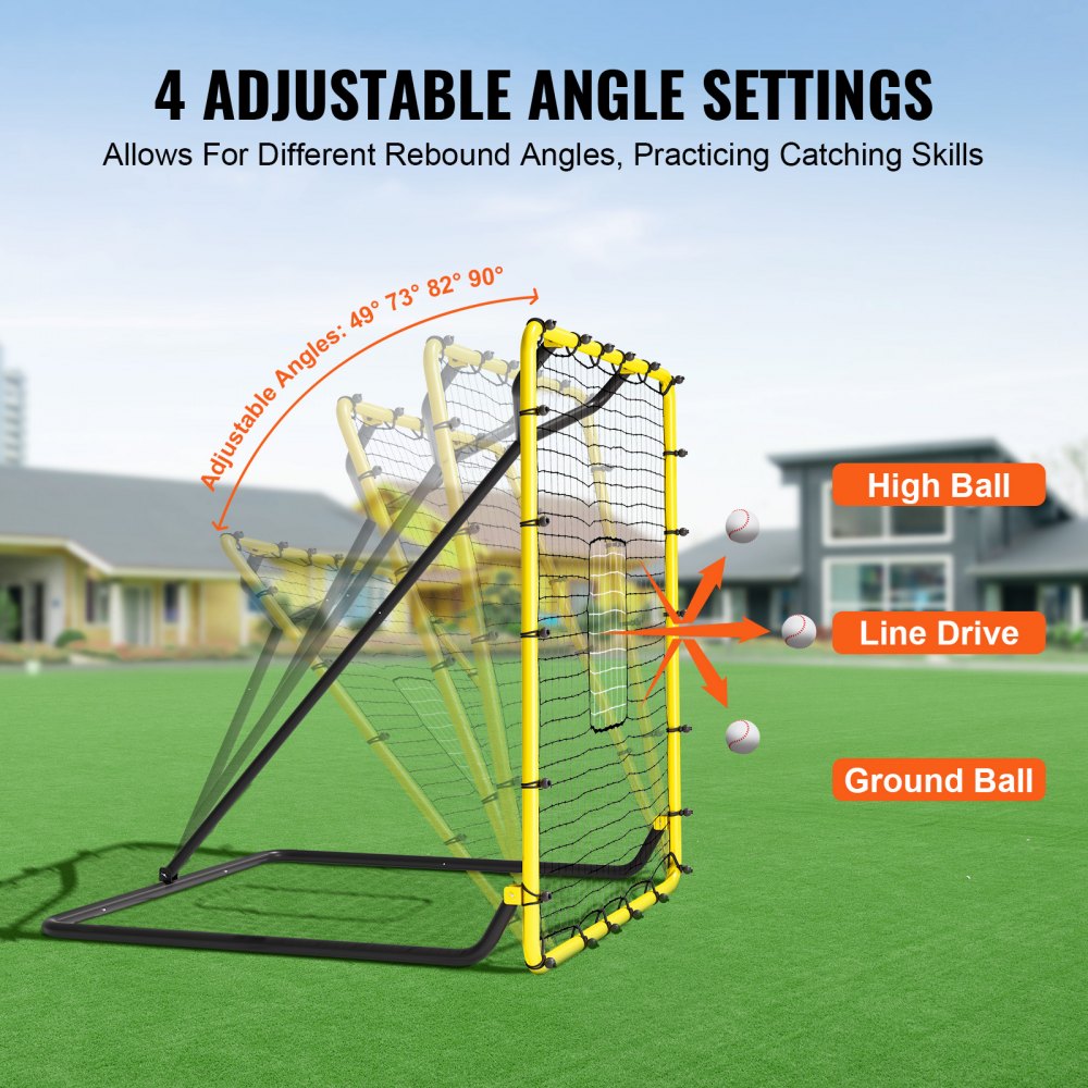 VEVOR Baseball And Softball Rebounder Net, 4 x 4.5 Feet PitchBack Baseball Nest for Pitching and Fielding Training, Pitch Return Trainer Rebound Net with Pitching Target, 4 Adjustable Angles