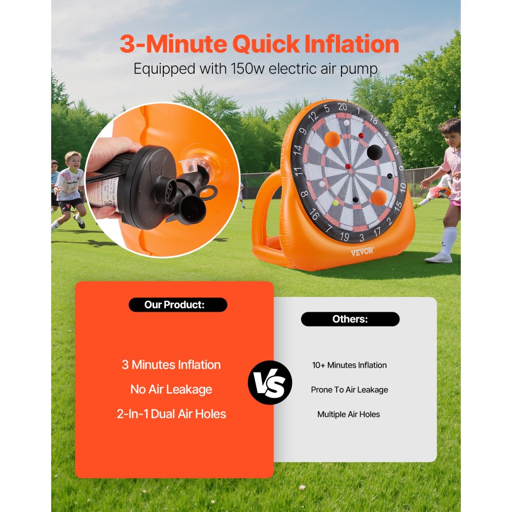 VEVOR Inflatable Soccer Dart Board, over 6 ft High Giant Soccer Dart Board with 4 Kick Balls, 12 Tennis and Air Pump, 3-Min Setup, Ideal for Giant Yard Games, Giant Kick Darts Game, Backyard Golf Game