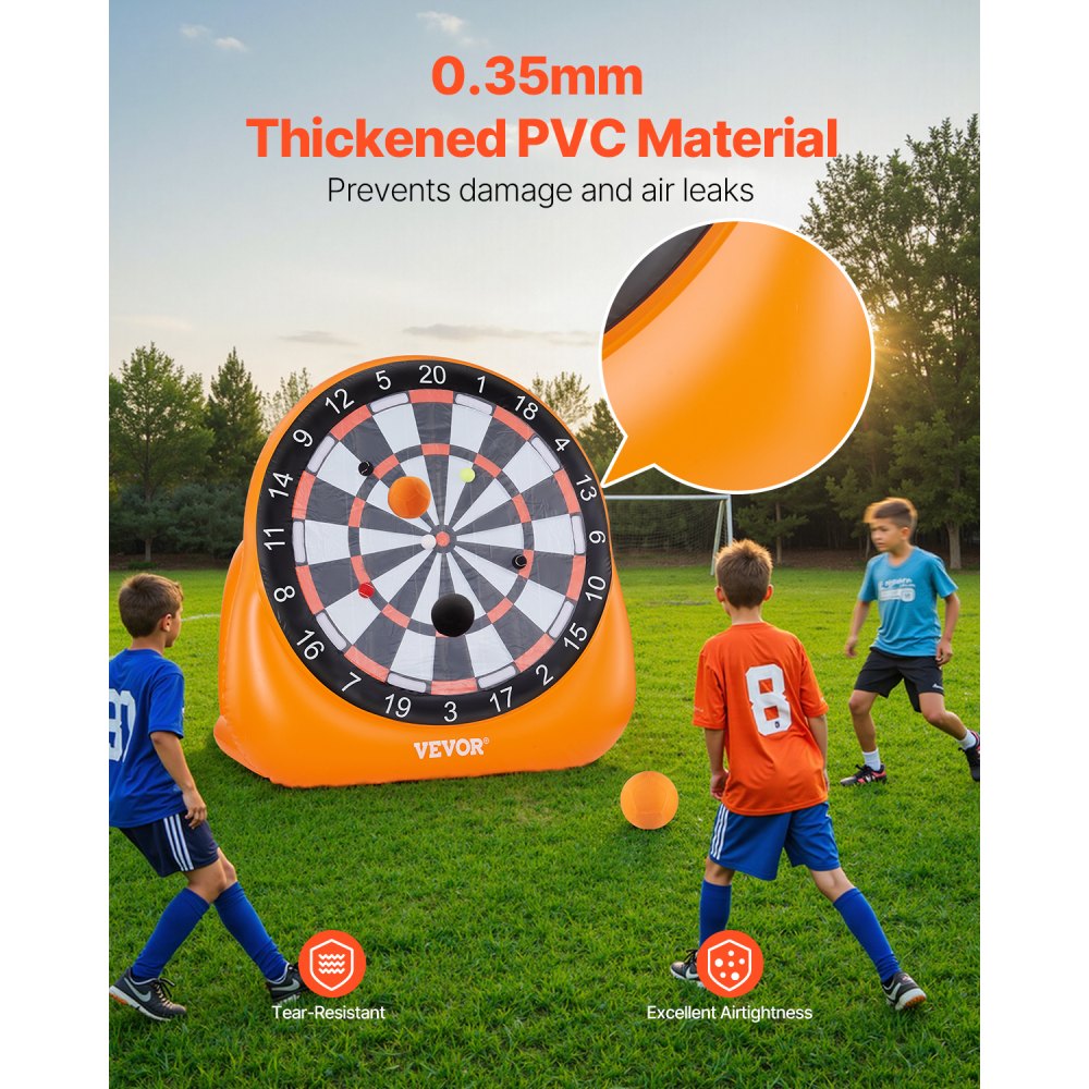 VEVOR Inflatable Soccer Dart Board, over 6 ft High Giant Soccer Dart Board with 4 Kick Balls, 12 Tennis and Air Pump, 3-Min Setup, Ideal for Giant Yard Games, Giant Kick Darts Game, Backyard Golf Game