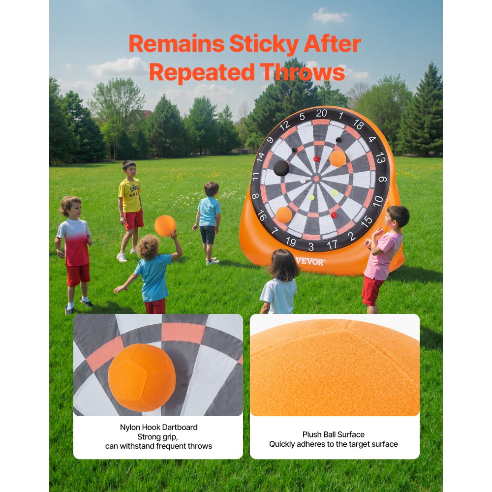 VEVOR Inflatable Soccer Dart Board, over 6 ft High Giant Soccer Dart Board with 4 Kick Balls, 12 Tennis and Air Pump, 3-Min Setup, Ideal for Giant Yard Games, Giant Kick Darts Game, Backyard Golf Game