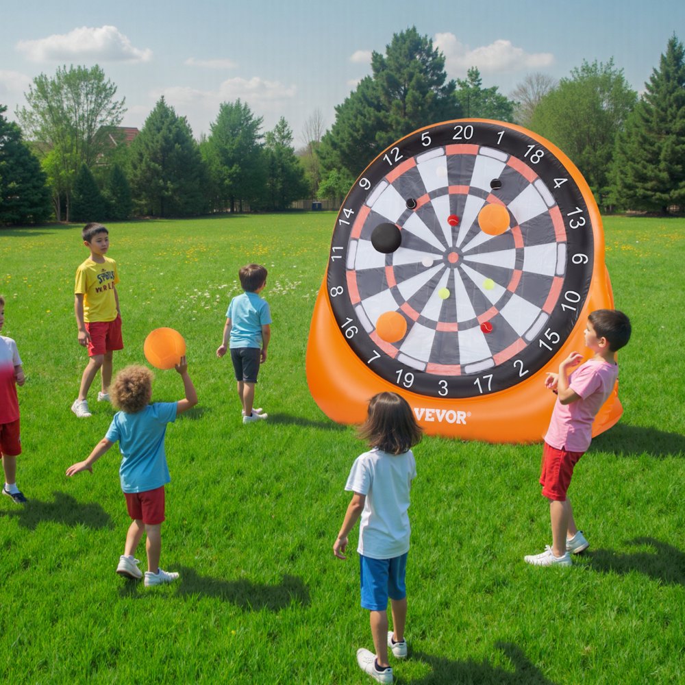 VEVOR Inflatable Soccer Dart Board, over 6 ft High Giant Soccer Dart Board with 4 Kick Balls, 12 Tennis and Air Pump, 3-Min Setup, Ideal for Giant Yard Games, Giant Kick Darts Game, Backyard Golf Game