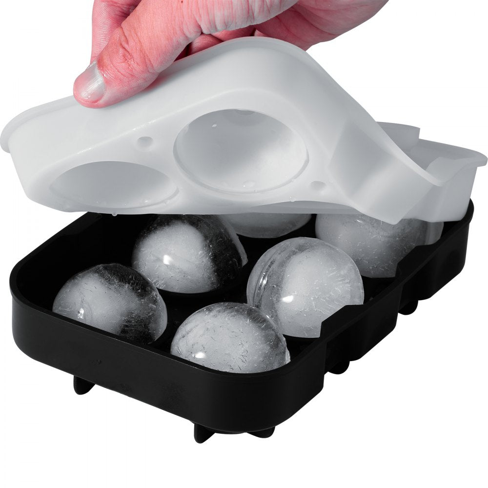 VEVOR Ice Cube Trays (Set of 2), 2-in-1 Combo with Silicone Sphere Ice Ball Maker & Large Square Ice Cube Maker with Lid, Reusable Easy Release BPA Free Ice Tray Set for Whiskey Cocktails Bourbon