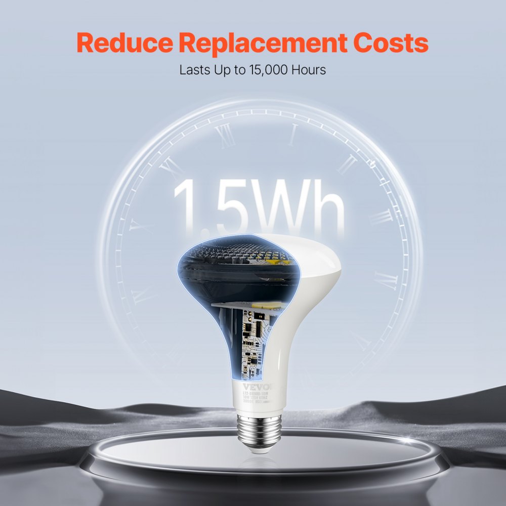 VEVOR BR30 Flood Light Bulb, 12 Pack LED Indoor Flood Lights, 850 Lumens LED Flood Light Bulbs, E26 Standard Base, 3000K Warm Light, 15,000 Hour Lifetime, Stepless Dimmable Recessed Can Light Bulbs