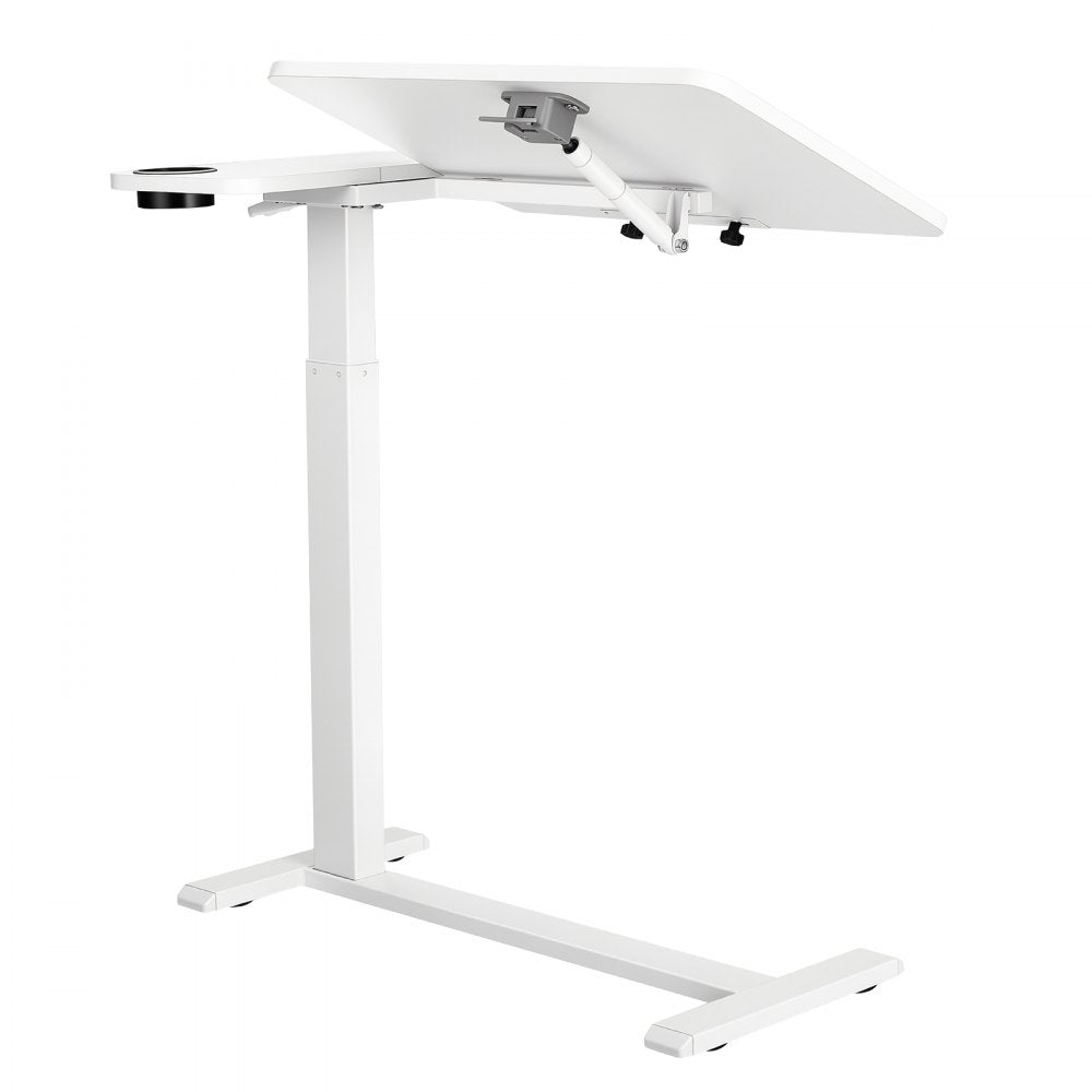 VEVOR Overbed Table 31.5"W x 15.7"D Mobile Bedside Table with Wheels White, for Home Office Bed Couch, Height Adjustable Rolling Laptop Desk, Portable Standing Cart with Tilting Desktop & Cup Holder