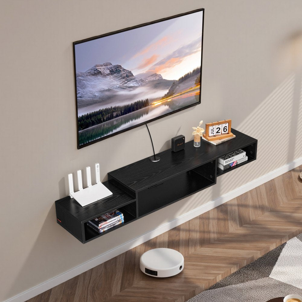 VEVOR Floating TV Stand, 59" Wall Mount Entertainment Center with Power Outlet & Cable Hole, Modern Floating TV Shelf with Storage Cabinet for DVD Player, Cable Box, Game Console, TV Accessory, Black