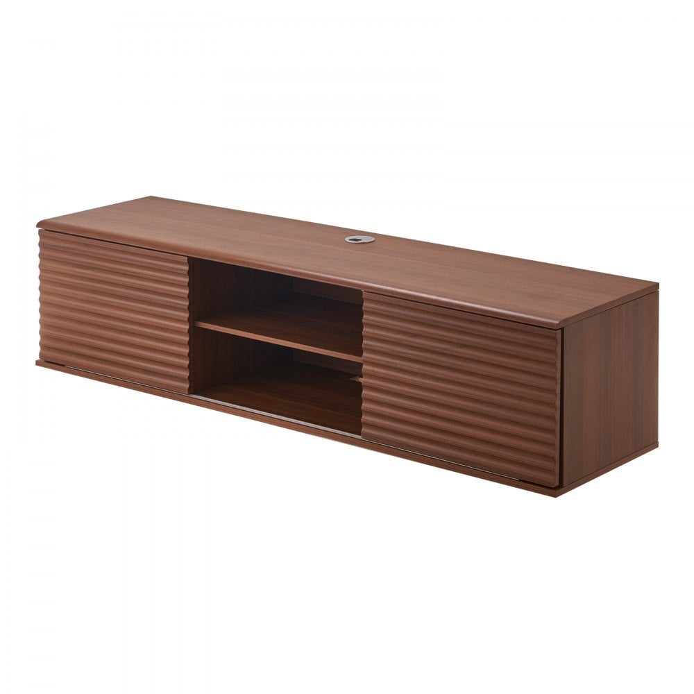 VEVOR Floating TV Stand, 60" Wall Mount Entertainment Center with Adjustable Shelf & Sliding Doors, 2 Tiers Floating TV Shelf with Storage Cabinet for DVD Player, Cable Box, Game Console, Walnut