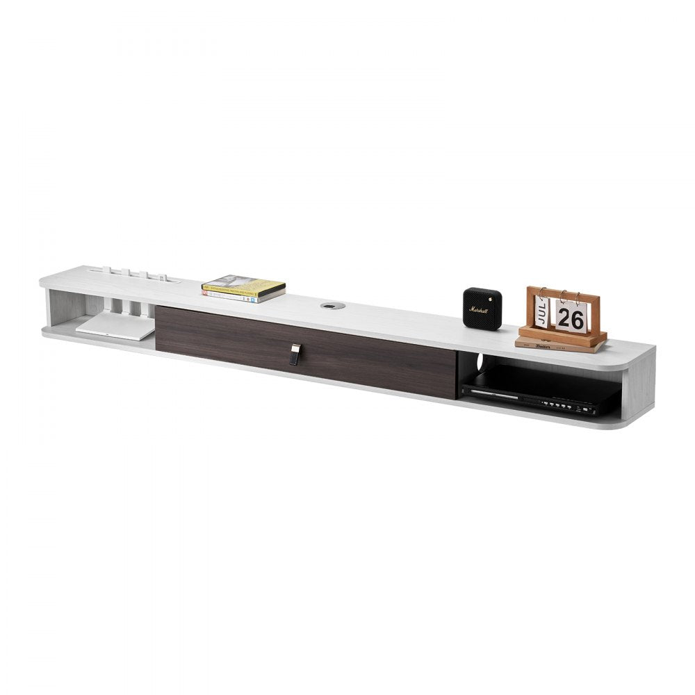 VEVOR Floating TV Stand, 70 in Wall Mount Entertainment Center with Cable Hole, Modern Floating TV Shelf with Storage Cabinet, Particle Board Console for DVD Player, Cable Box, Game Console, White