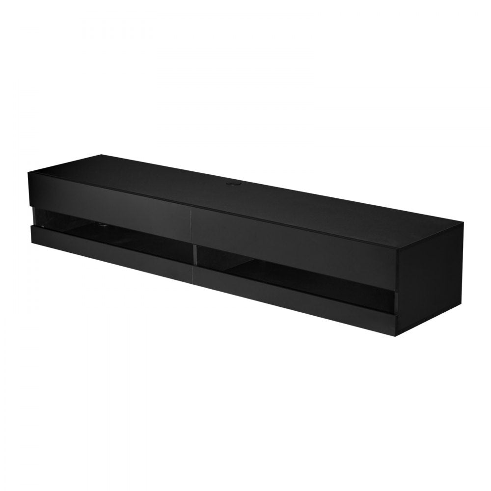 VEVOR Floating TV Stand, 71 in Wall Mount Entertainment Center with Power Outlet & LED Lights, Modern Floating TV Shelf with 2 Drawers & Storage Cabinet for DVD Player, Cable Box, Game Console, Black