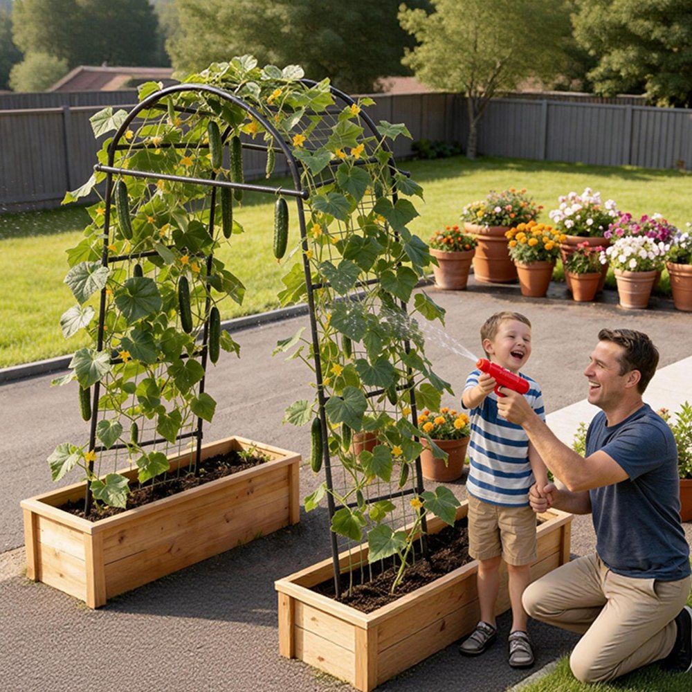 VEVOR Cucumber Trellis, U-Shape Garden Trellises for Raised Bed, Metal Arch Plant Support for Vine, Climbing Plants Outdoor, Peas, Beans, Zucchini, Tomato, Squash, Flower (32.01 x 31.5 x 80.71 in)