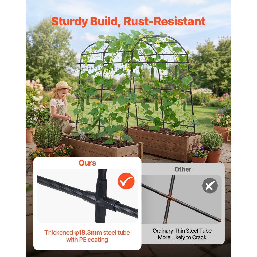 VEVOR Cucumber Trellis, U-Shape Garden Trellises for Raised Bed, Metal Arch Plant Support for Vine, Climbing Plants Outdoor, Peas, Beans, Zucchini, Tomato, Squash, Flower (70.87 x 44.09 x 82.99 in)