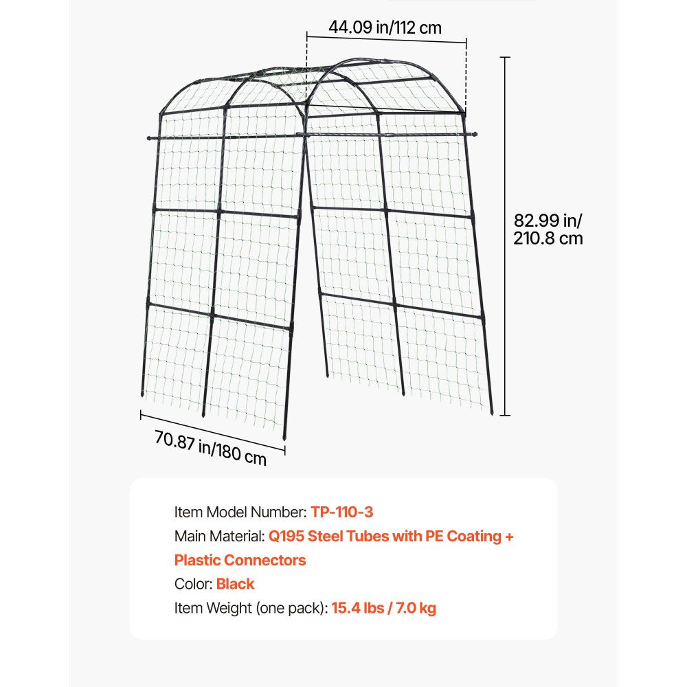 VEVOR Cucumber Trellis, U-Shape Garden Trellises for Raised Bed, Metal Arch Plant Support for Vine, Climbing Plants Outdoor, Peas, Beans, Zucchini, Tomato, Squash, Flower (70.87 x 44.09 x 82.99 in)